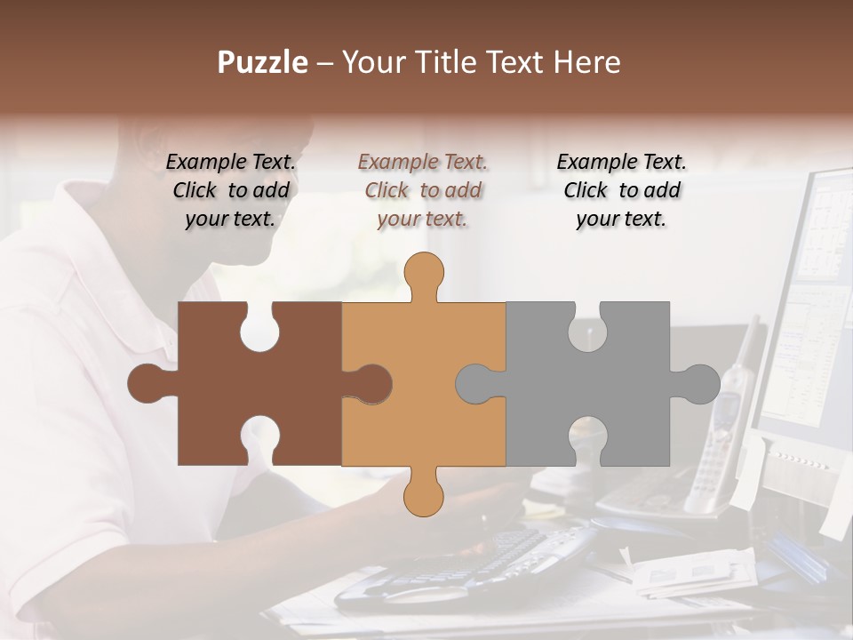 Man In Home Office Using Computer Holding Credit Card And Smiling PowerPoint Template