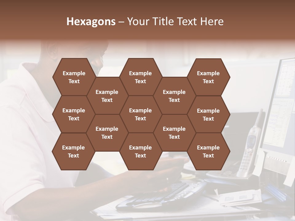 Man In Home Office Using Computer Holding Credit Card And Smiling PowerPoint Template