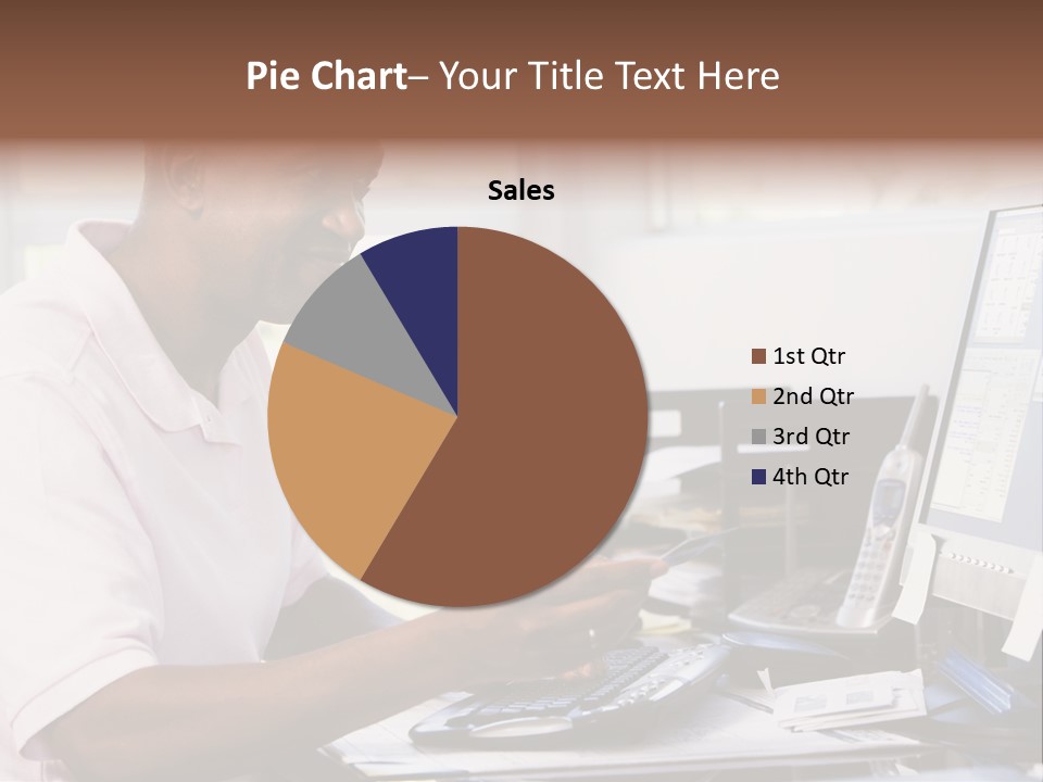 Man In Home Office Using Computer Holding Credit Card And Smiling PowerPoint Template