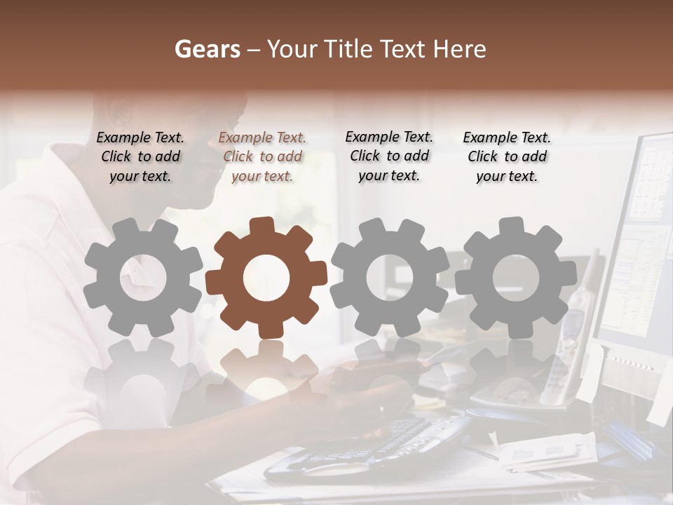 Man In Home Office Using Computer Holding Credit Card And Smiling PowerPoint Template