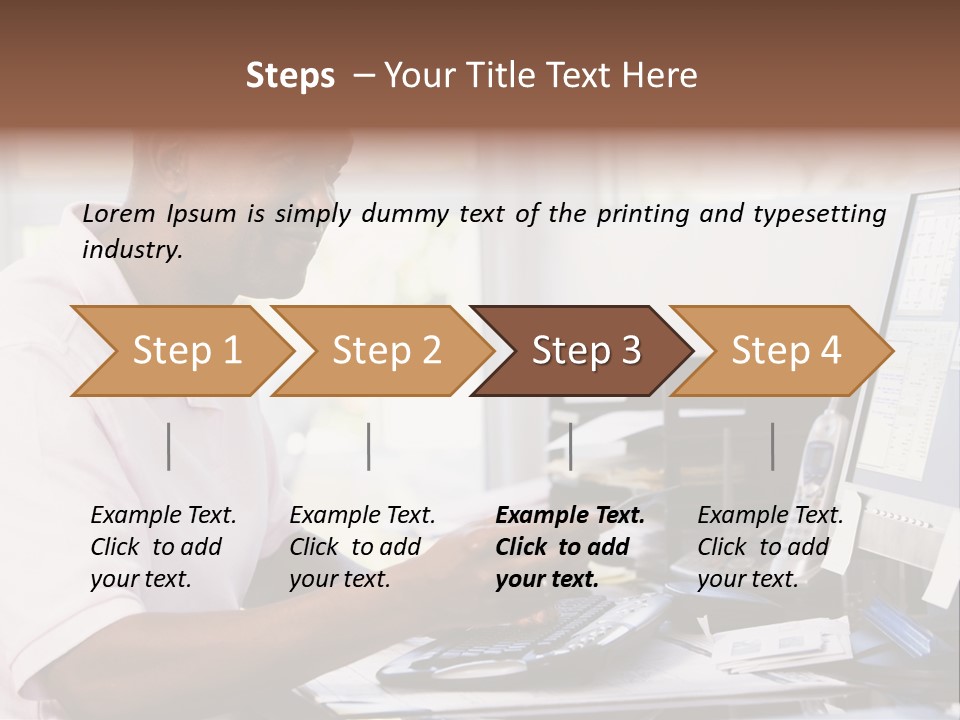 Man In Home Office Using Computer Holding Credit Card And Smiling PowerPoint Template