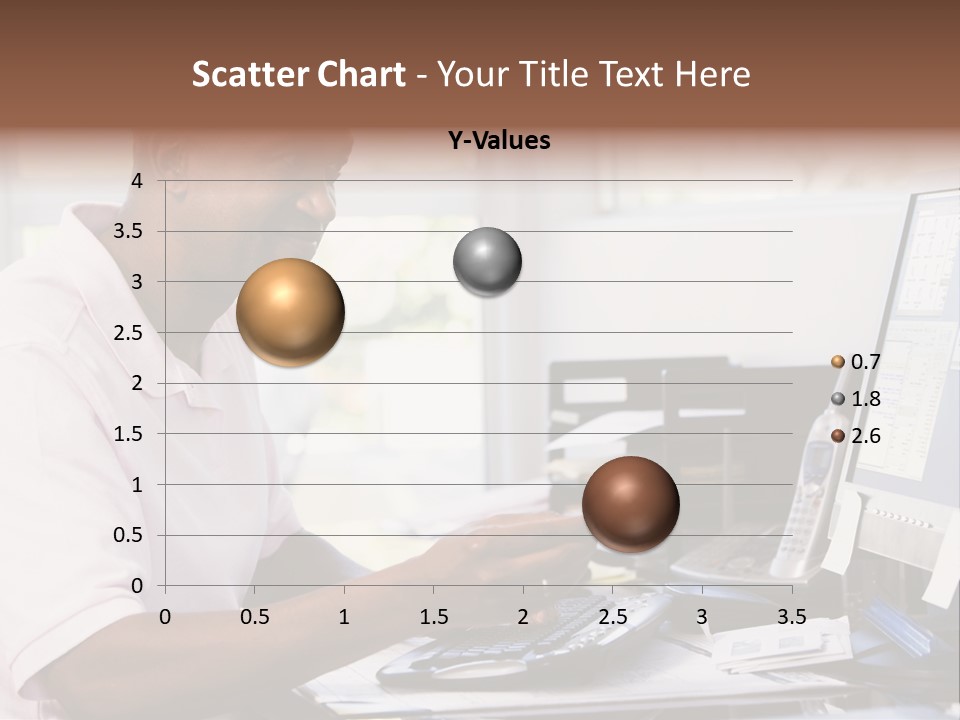 Man In Home Office Using Computer Holding Credit Card And Smiling PowerPoint Template