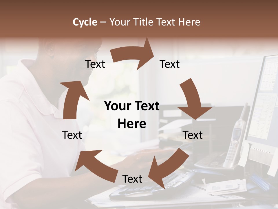 Man In Home Office Using Computer Holding Credit Card And Smiling PowerPoint Template