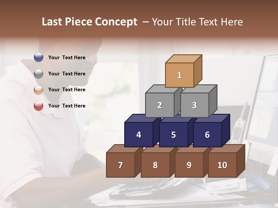 Man In Home Office Using Computer Holding Credit Card And Smiling PowerPoint Template