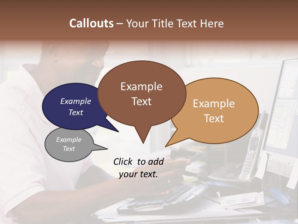 Man In Home Office Using Computer Holding Credit Card And Smiling PowerPoint Template