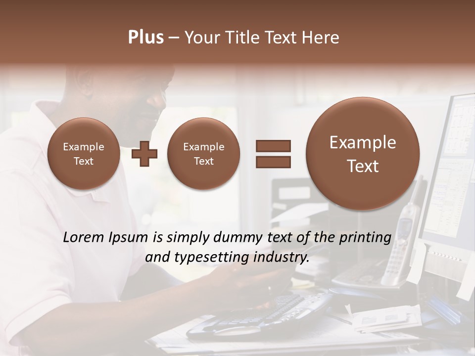 Man In Home Office Using Computer Holding Credit Card And Smiling PowerPoint Template