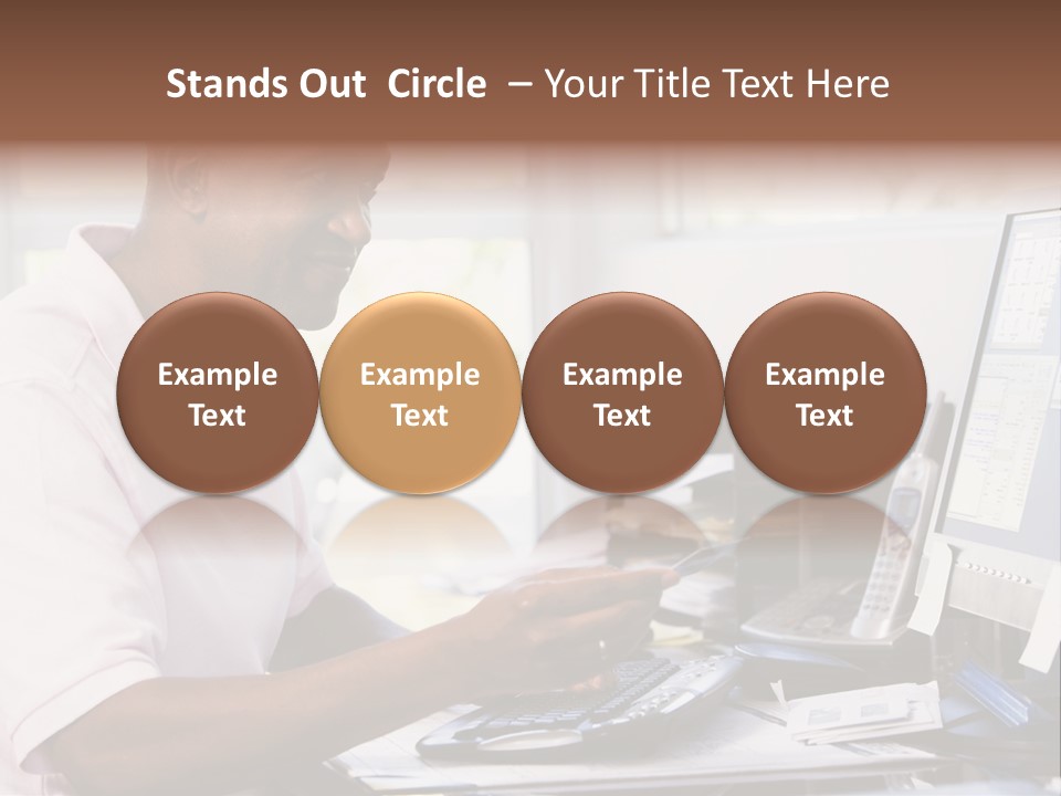 Man In Home Office Using Computer Holding Credit Card And Smiling PowerPoint Template