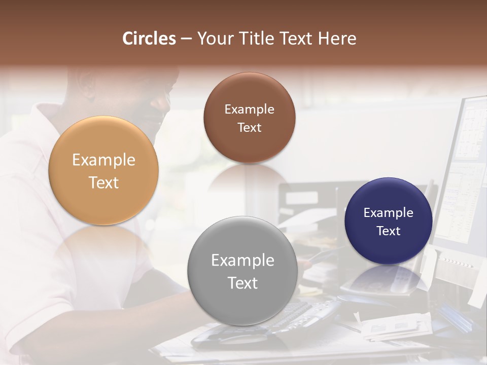 Man In Home Office Using Computer Holding Credit Card And Smiling PowerPoint Template