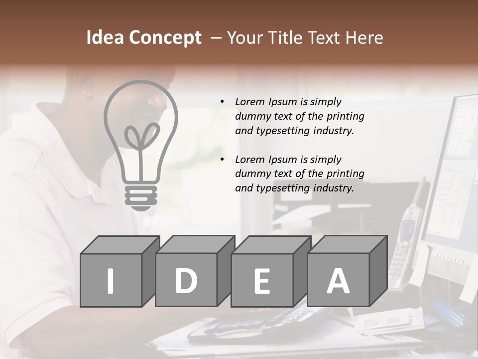 Man In Home Office Using Computer Holding Credit Card And Smiling PowerPoint Template