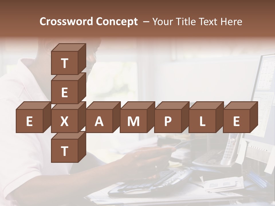 Man In Home Office Using Computer Holding Credit Card And Smiling PowerPoint Template