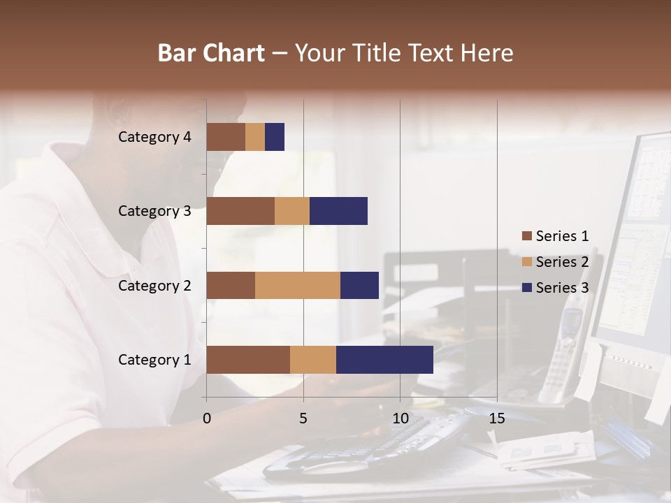Man In Home Office Using Computer Holding Credit Card And Smiling PowerPoint Template
