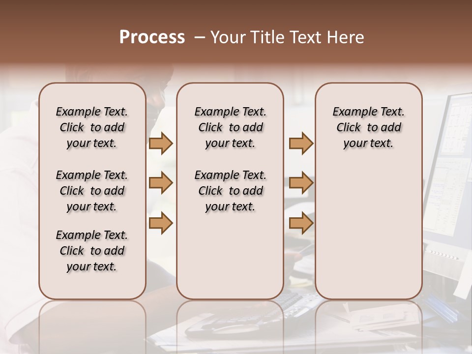 Man In Home Office Using Computer Holding Credit Card And Smiling PowerPoint Template