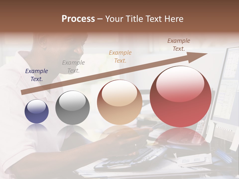Man In Home Office Using Computer Holding Credit Card And Smiling PowerPoint Template