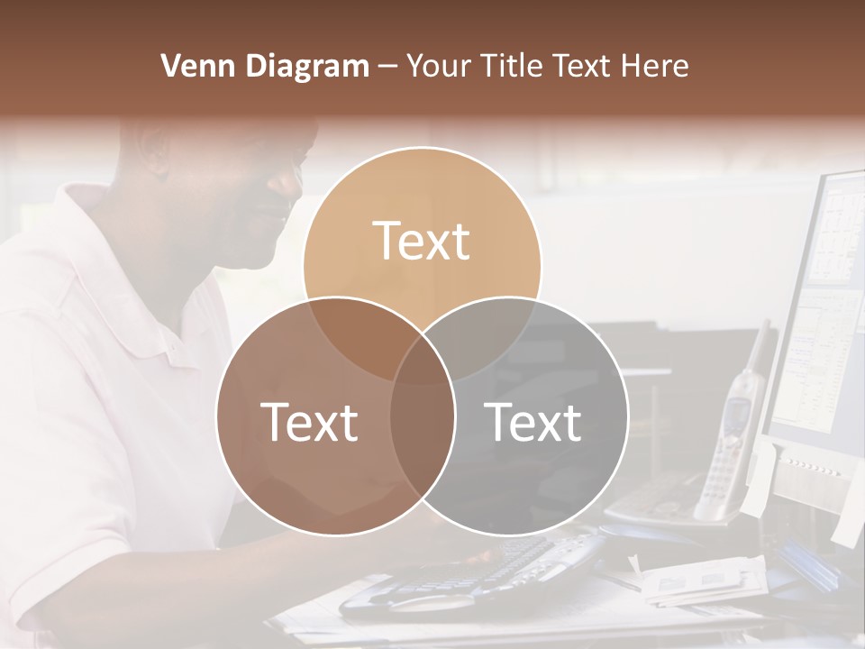 Man In Home Office Using Computer Holding Credit Card And Smiling PowerPoint Template