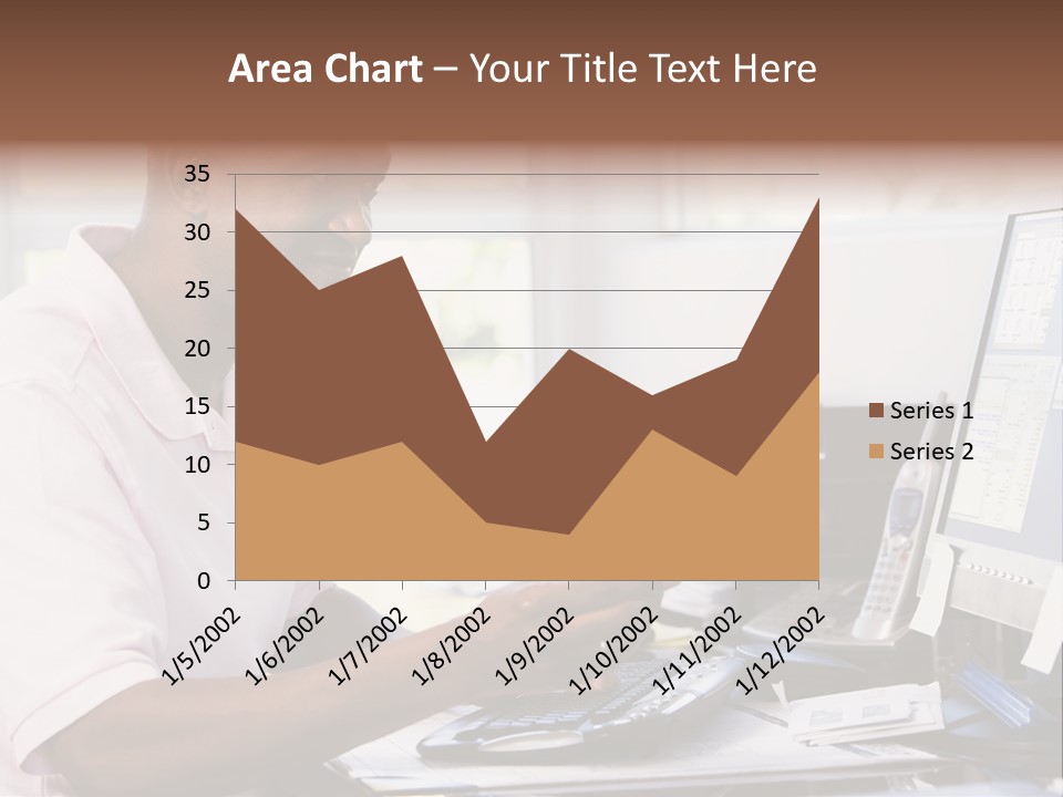 Man In Home Office Using Computer Holding Credit Card And Smiling PowerPoint Template