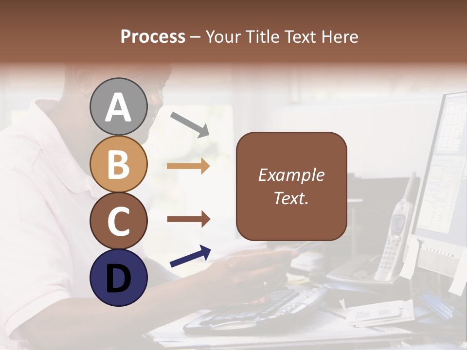 Man In Home Office Using Computer Holding Credit Card And Smiling PowerPoint Template