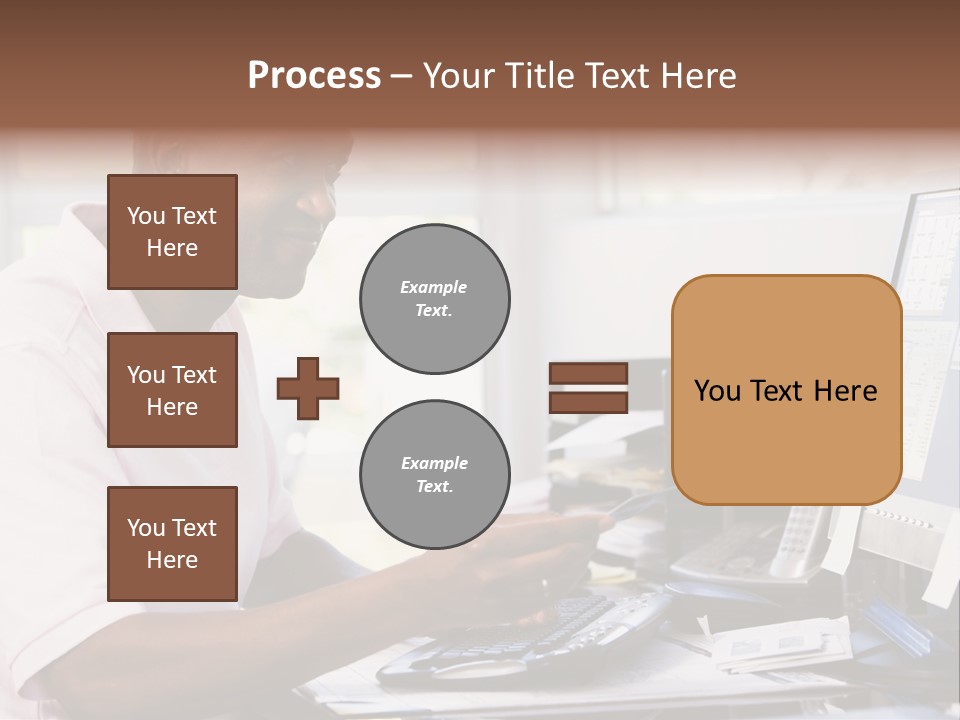 Man In Home Office Using Computer Holding Credit Card And Smiling PowerPoint Template