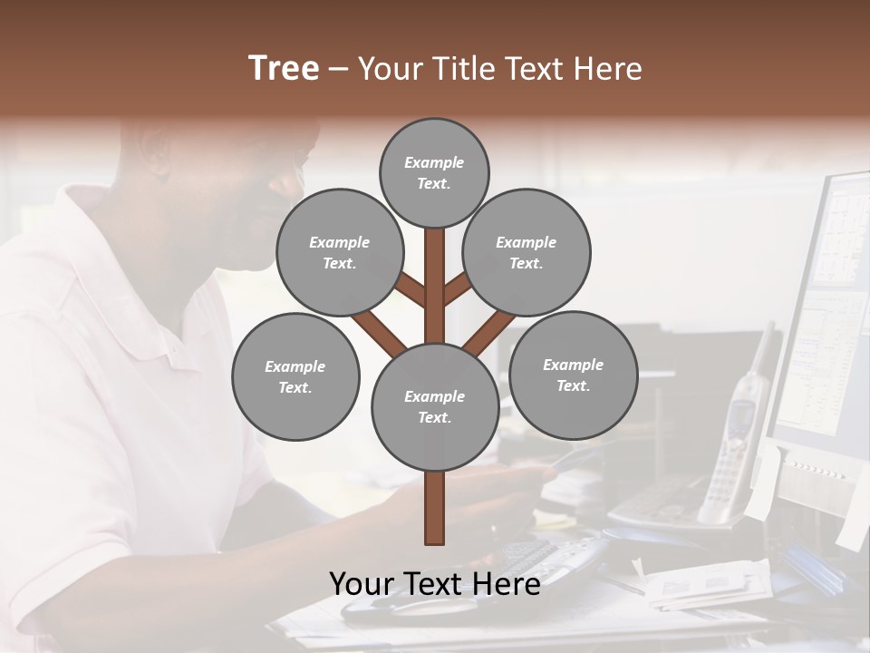 Man In Home Office Using Computer Holding Credit Card And Smiling PowerPoint Template