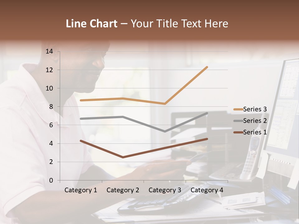 Man In Home Office Using Computer Holding Credit Card And Smiling PowerPoint Template