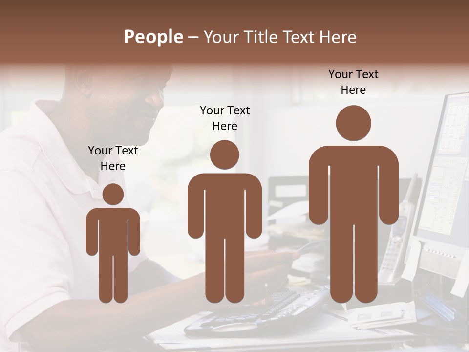 Man In Home Office Using Computer Holding Credit Card And Smiling PowerPoint Template