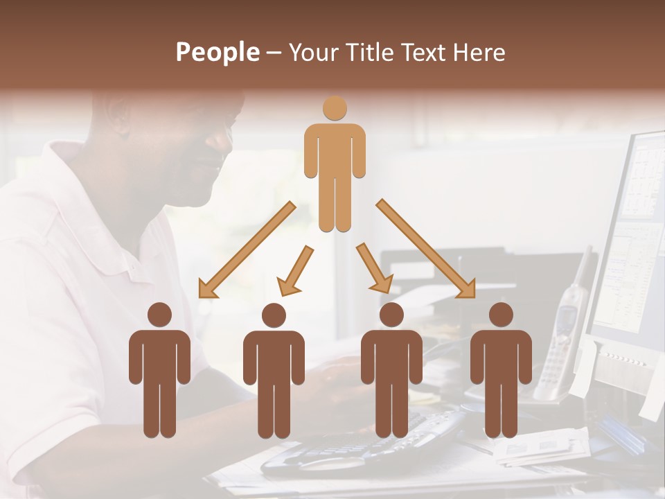 Man In Home Office Using Computer Holding Credit Card And Smiling PowerPoint Template