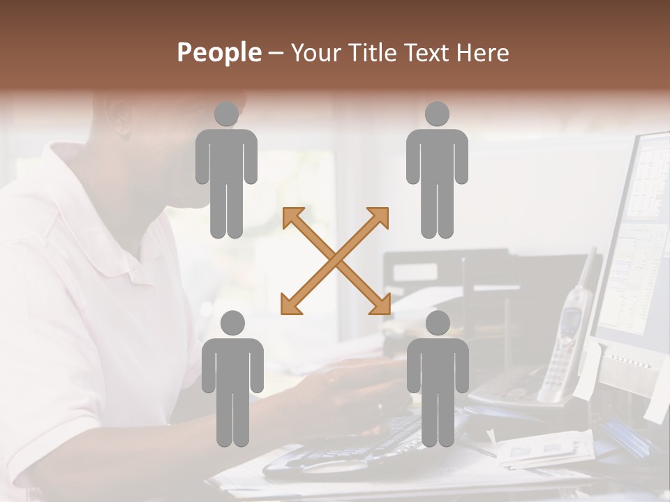 Man In Home Office Using Computer Holding Credit Card And Smiling PowerPoint Template