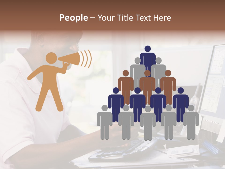 Man In Home Office Using Computer Holding Credit Card And Smiling PowerPoint Template