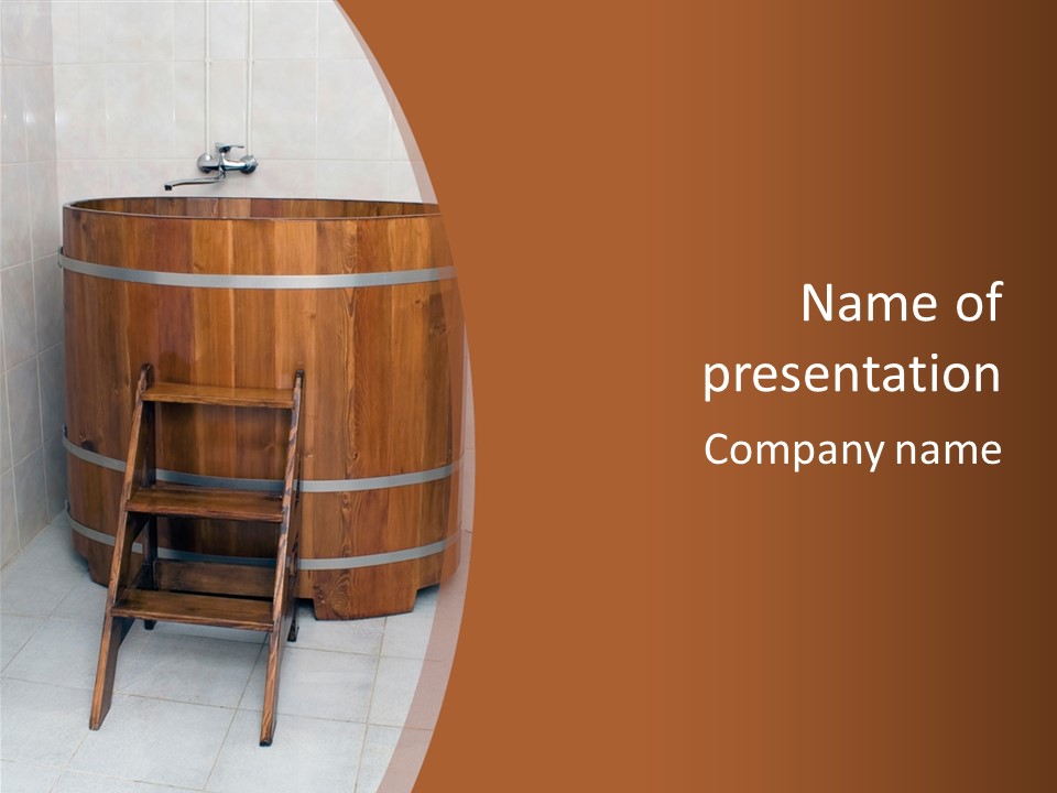 Wooden Bathtub In The Sauna PowerPoint Template