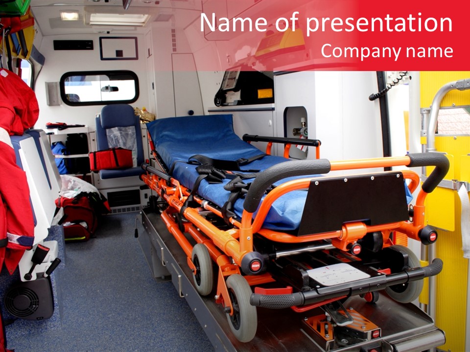 Ambulance Interior Details. Emergency Equipment And Devices Visible PowerPoint Template