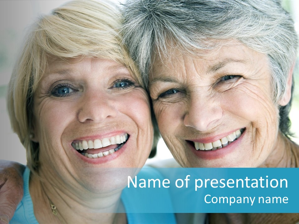 Two Women In Living Room Smiling PowerPoint Template