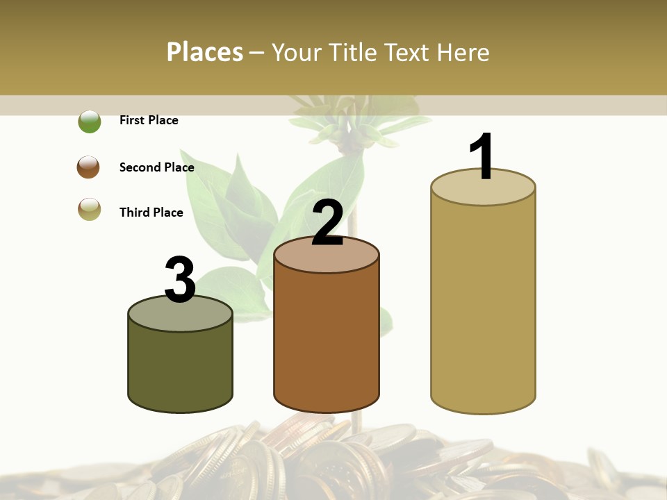 Coins And Plant, Isolated On White Background PowerPoint Template