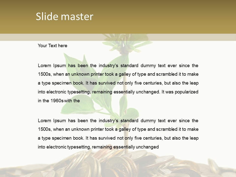 Coins And Plant, Isolated On White Background PowerPoint Template