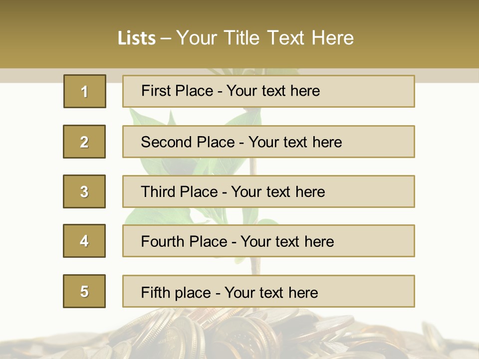 Coins And Plant, Isolated On White Background PowerPoint Template