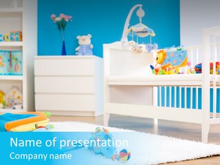 Crib And Soft Baby Toys At Children's Room. Toys Are Officially Property Released. PowerPoint Template