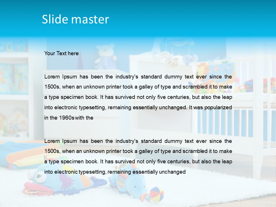 Crib And Soft Baby Toys At Children's Room. Toys Are Officially Property Released. PowerPoint Template