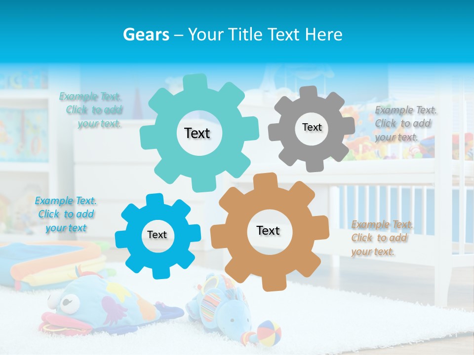 Crib And Soft Baby Toys At Children's Room. Toys Are Officially Property Released. PowerPoint Template