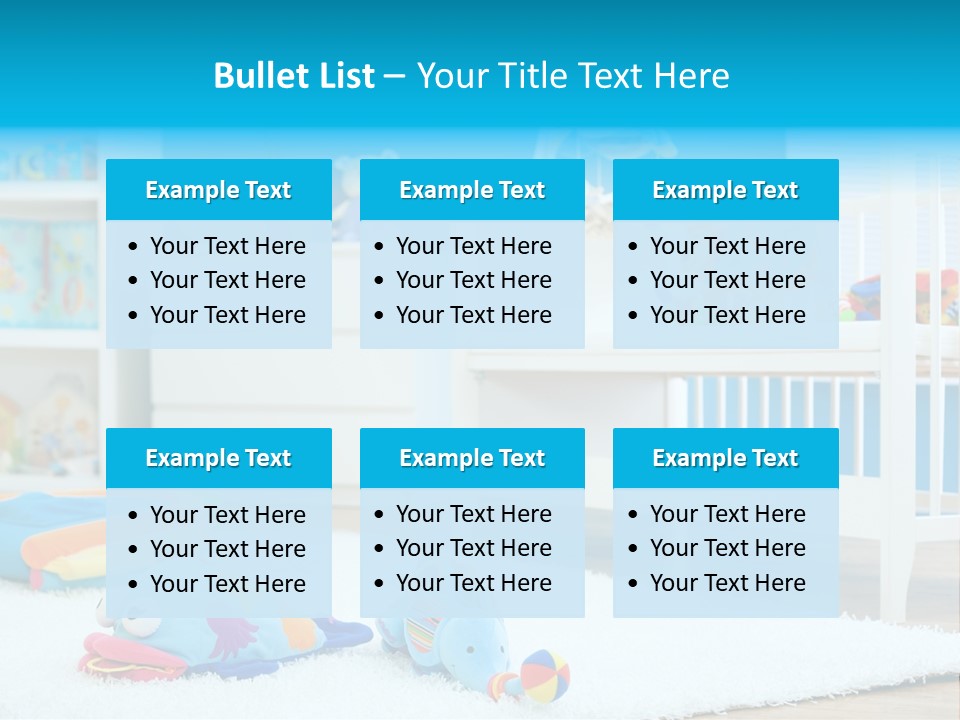 Crib And Soft Baby Toys At Children's Room. Toys Are Officially Property Released. PowerPoint Template