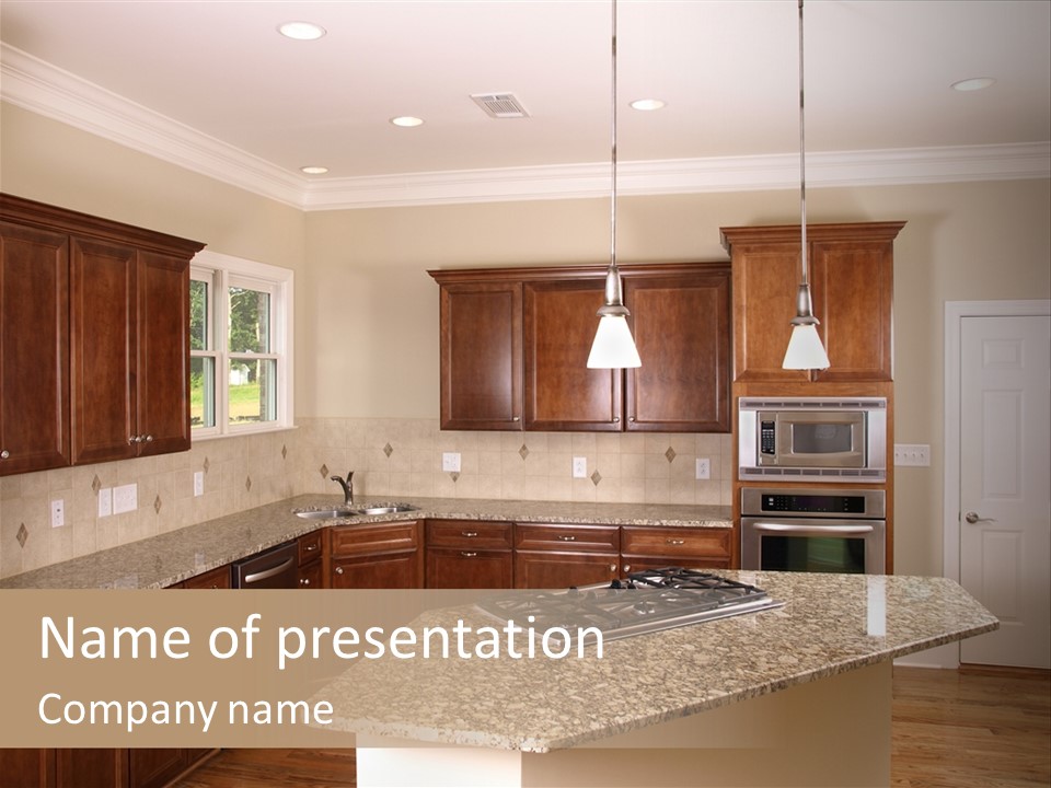 Luxury Kitchen Corner With Island Stove PowerPoint Template