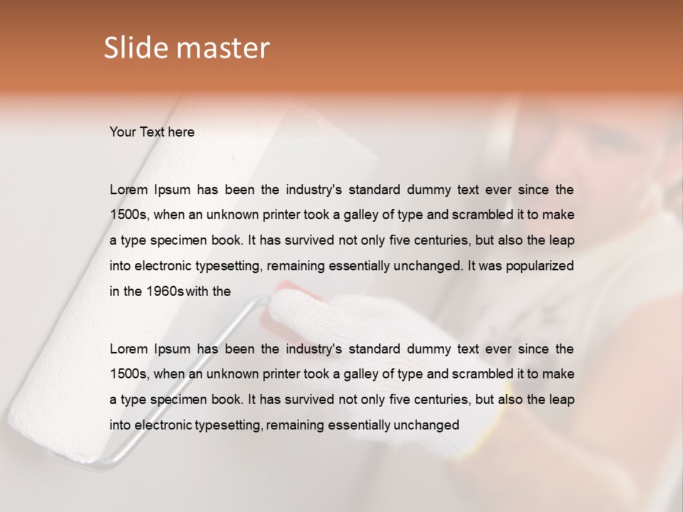 Cheerful Worker Painting A Wall With Roller PowerPoint Template