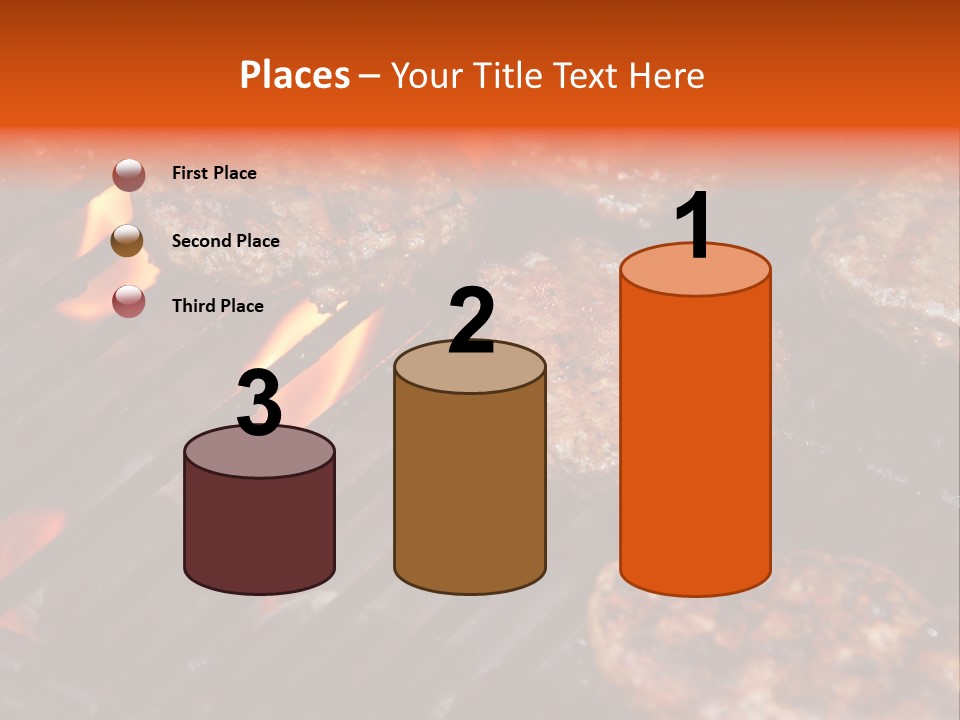 Hamburgers Cooking On Barbeque Grill With Flames PowerPoint Template