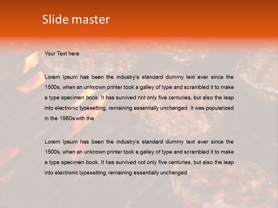 Hamburgers Cooking On Barbeque Grill With Flames PowerPoint Template