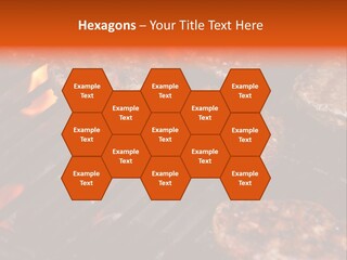 Hamburgers Cooking On Barbeque Grill With Flames PowerPoint Template
