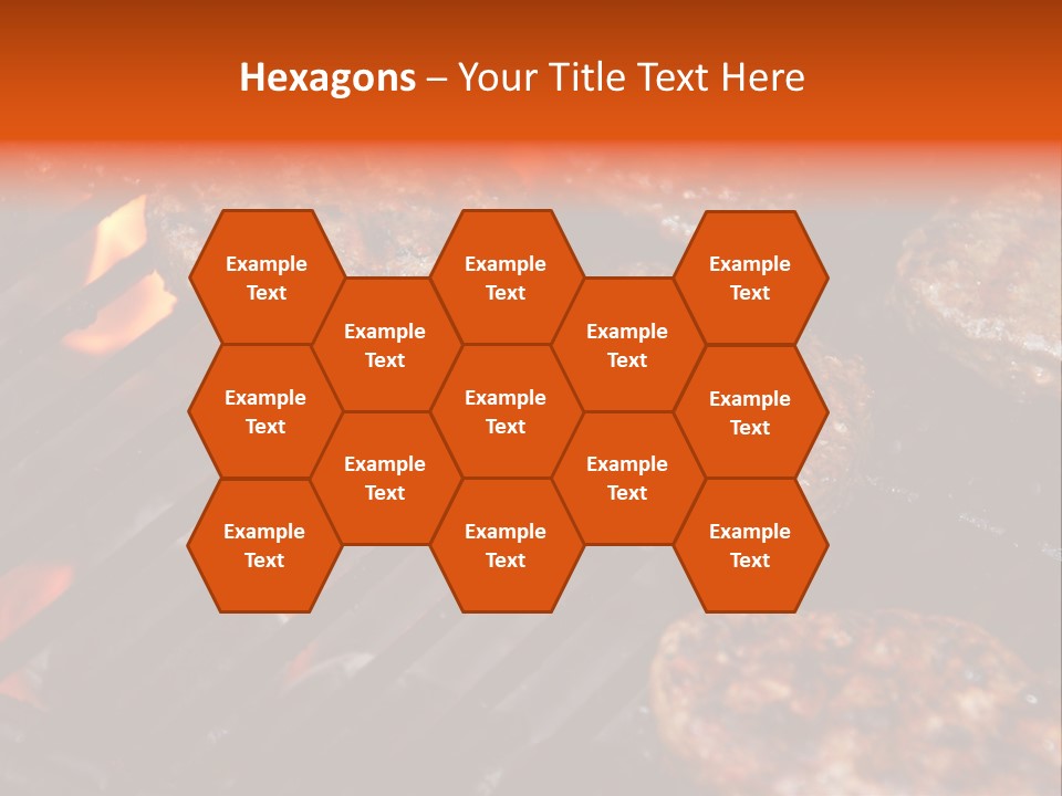 Hamburgers Cooking On Barbeque Grill With Flames PowerPoint Template