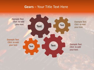 Hamburgers Cooking On Barbeque Grill With Flames PowerPoint Template