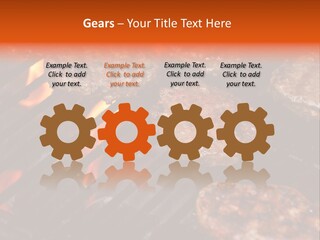 Hamburgers Cooking On Barbeque Grill With Flames PowerPoint Template