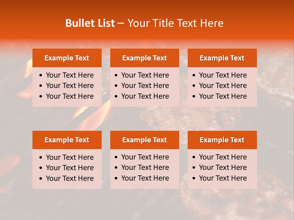 Hamburgers Cooking On Barbeque Grill With Flames PowerPoint Template