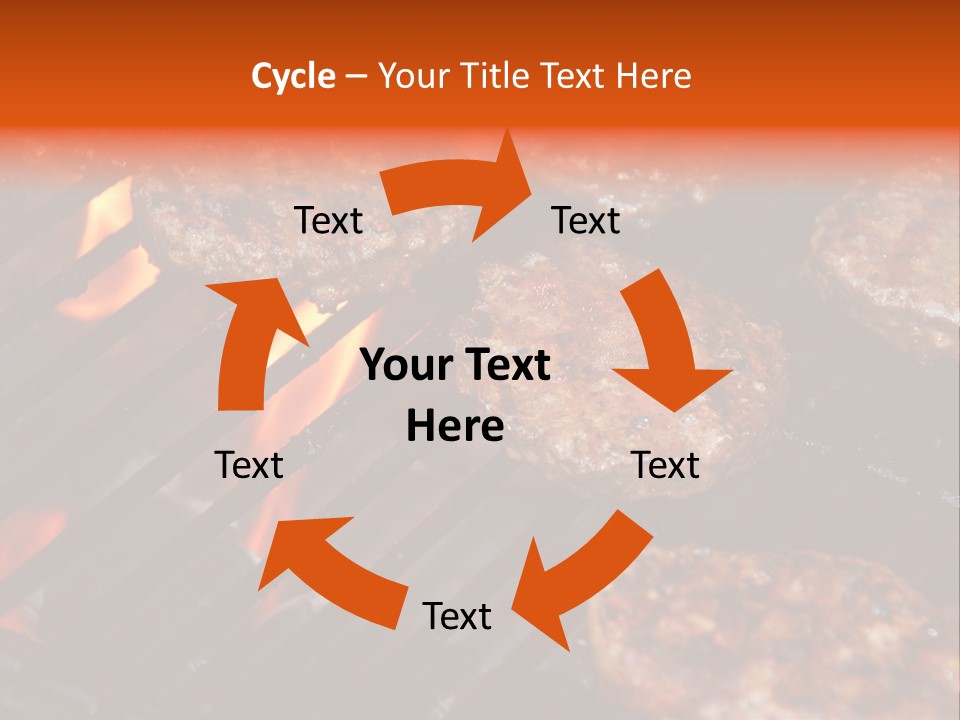 Hamburgers Cooking On Barbeque Grill With Flames PowerPoint Template