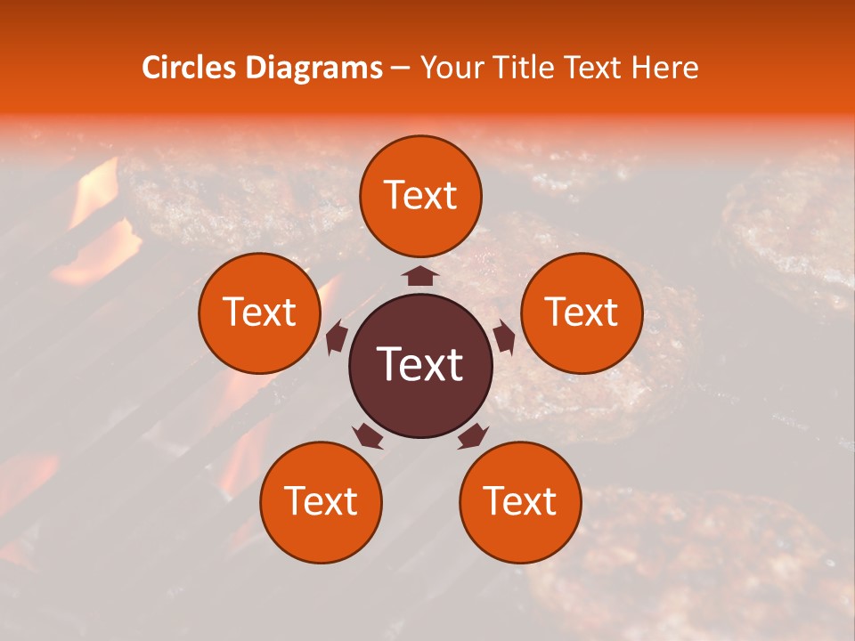 Hamburgers Cooking On Barbeque Grill With Flames PowerPoint Template