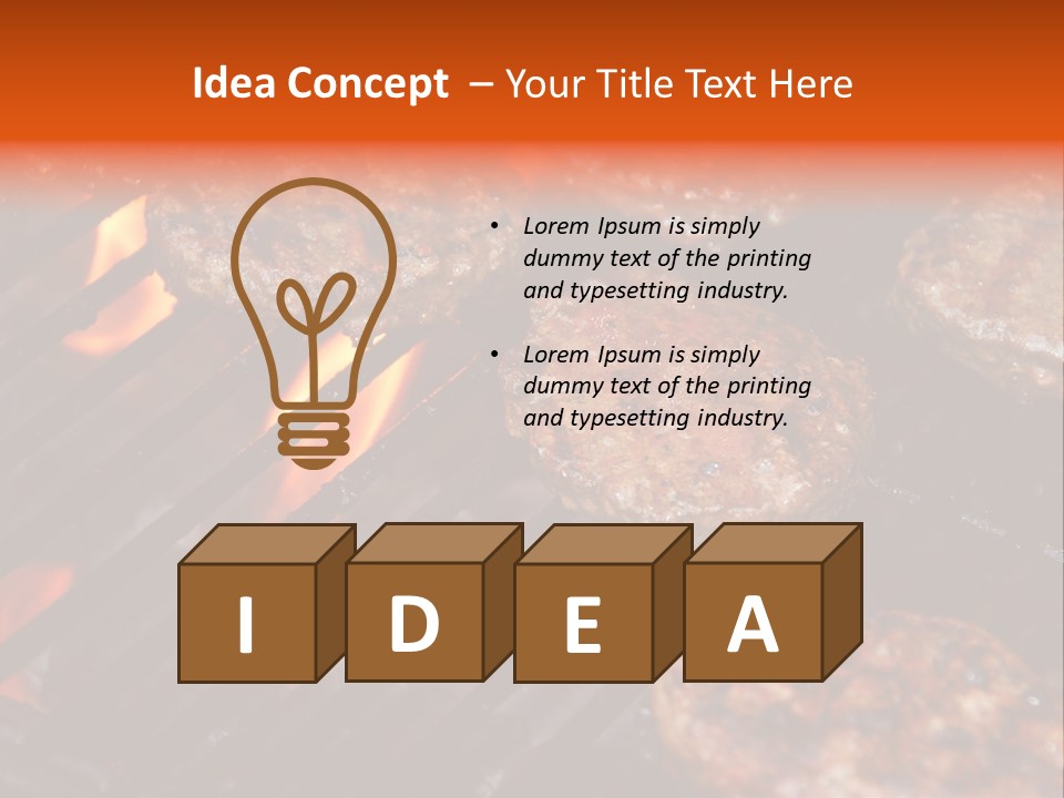 Hamburgers Cooking On Barbeque Grill With Flames PowerPoint Template