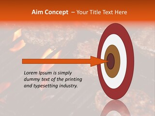 Hamburgers Cooking On Barbeque Grill With Flames PowerPoint Template